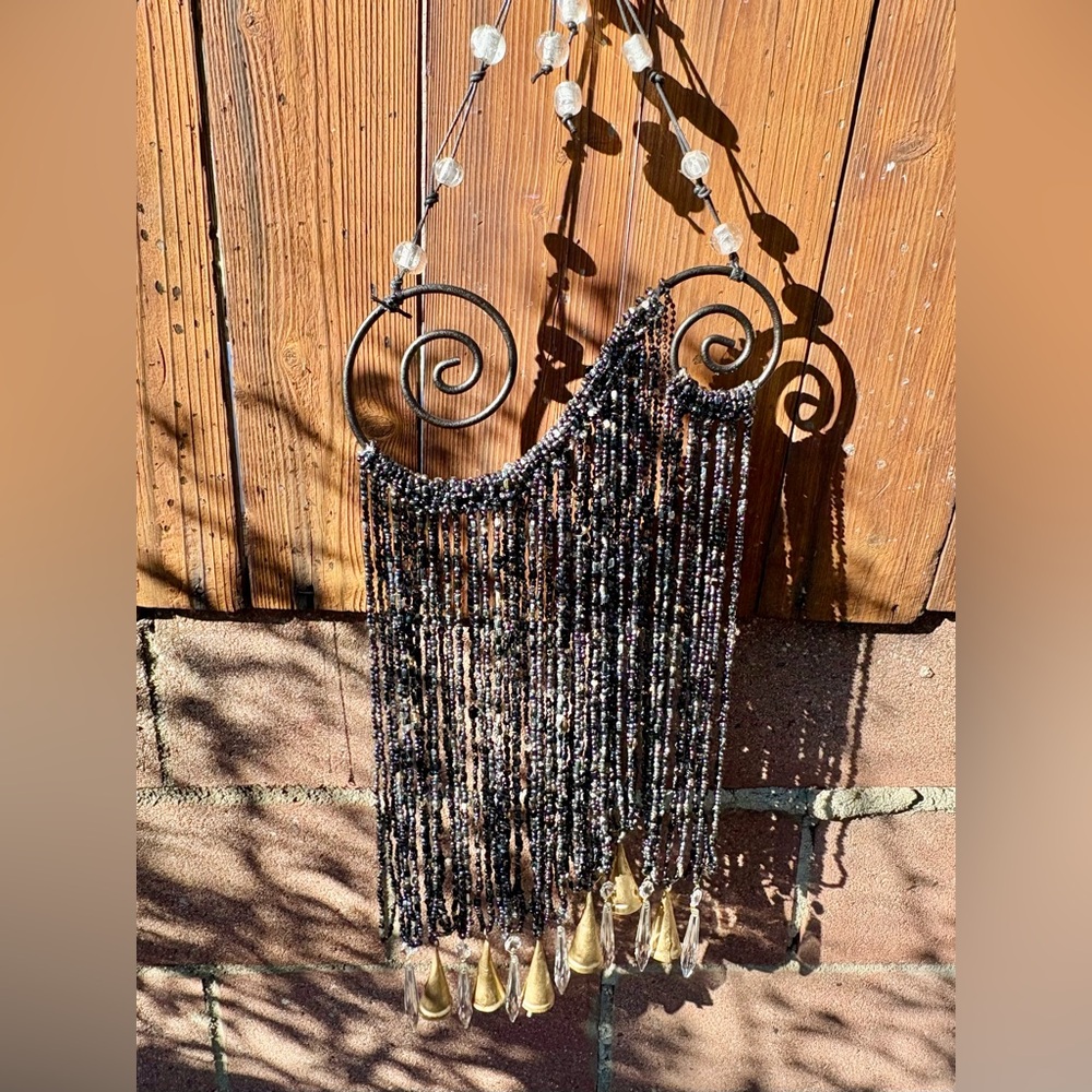 Infinity Spiral Mystic Black Beaded Curtain Wind Chime  Sun Catcher Mobile - Picture 4 of 11